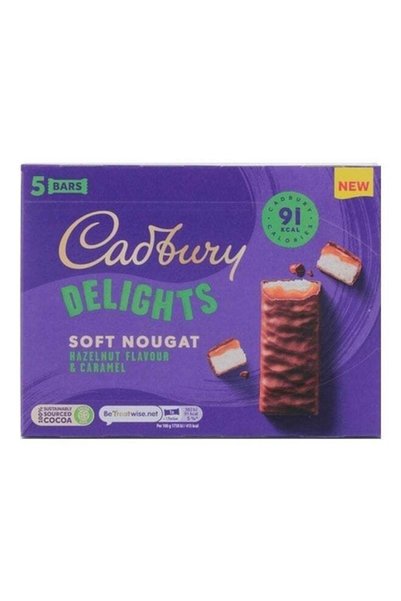 Cadbury Delights Soft Nougat Hazelnut & Caramel Flavour 5 Bars 110g
