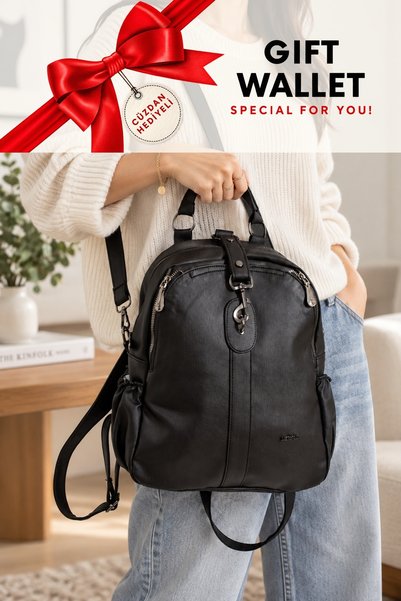 Just Polo Black 2134 Original Women's Medium Size Backpack with Wallet and 9 ...