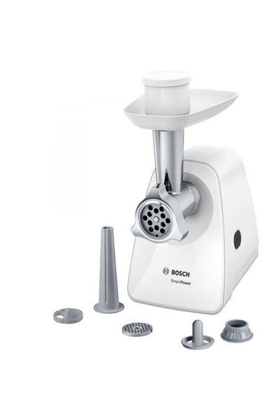 Bosch Месомелачка MFW2520W, 1.8 кг/мин, 2 сита: 3.8/8 мм, Приставка за колбас...