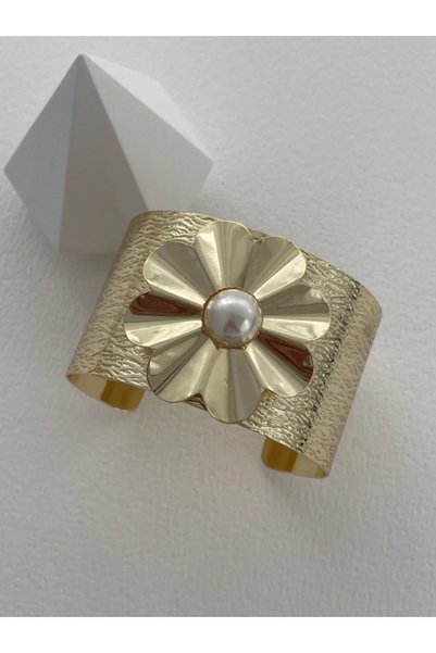 Ervalina Flower Design Pearl Detail Adjustable Gold Bracelet