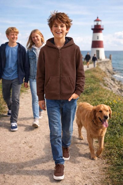 Cloise Unisex Children's Three Thread Ribbed Brown Cardigan