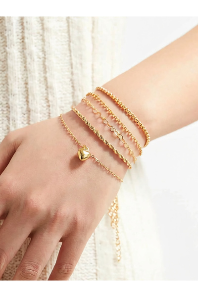 Take Two By Styli Set of 5 - Heart Detail Link Bracelets