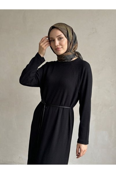 Lunsera Store فستان تريكو بأكمام راجلان - أسود