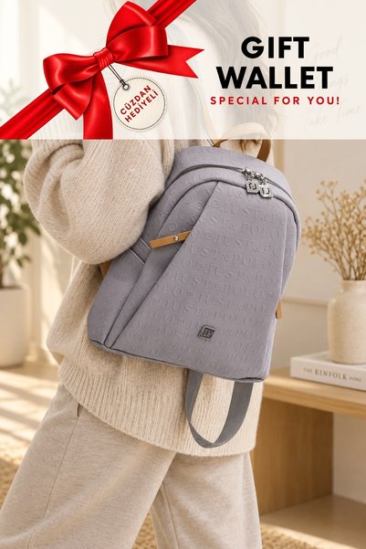 Just Polo Gray 4040 Original Women's Medium Size Backpack with Wallet and 9 P...
