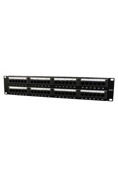 Gembird PATCH PANEL 48 porturi, Cat6, 2U pentru rack 19", suport posterior pt...