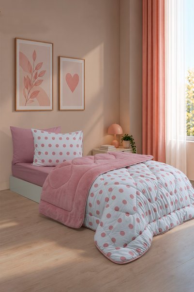 argehome Single Double-Sided Plush Welsoft Pufidik Sleeping Set (Quilt + Fitted Sheet + 2 Pillowcases)
