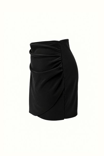 Sezgi Tekin Drapeli Black Matte Leather Short Skirt