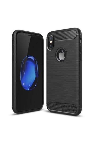 Hurtel iPhone X, iPhone XS, Εύκαμπτη Θήκη Άνθρακα, Μαύρο