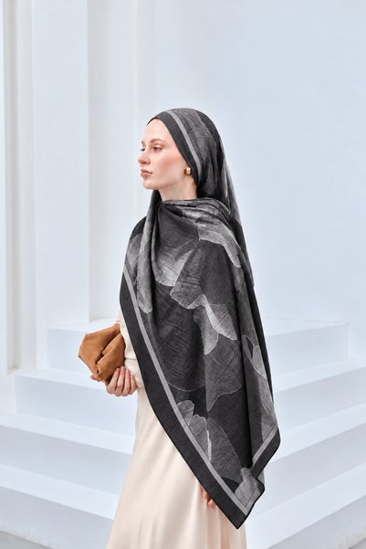 Hepsi Moda Flower Pattern Muslin Shawl - Anthracite