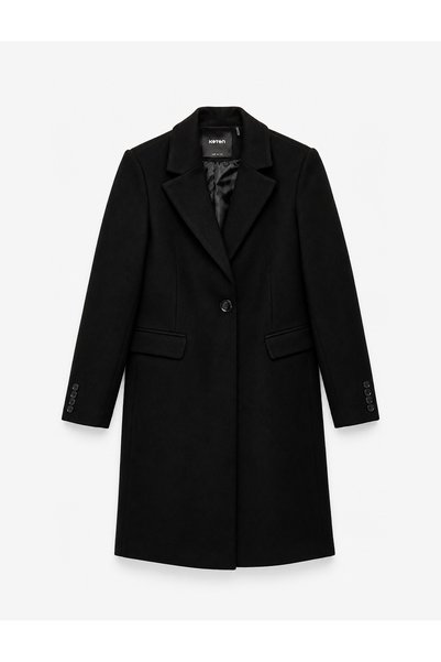 Koton Wide Collar Long Sleeve Buttoned Pocketed Cashmere Coat