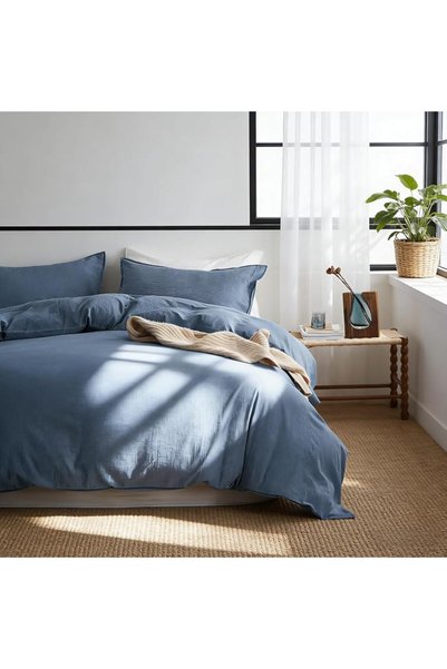 Simple&Opulence طقم غطاء لحاف 100% قطن مغسول، مريح وناعم وقابل للتنفس، ذو ملم...