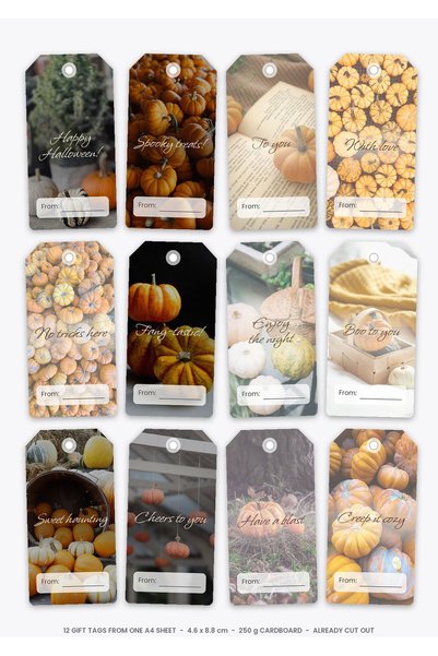 OEM Set 12 Etichete Cadou Petrecere de Halloween, Carton 250g, Precupate, 4.6...