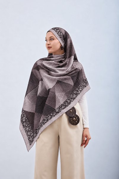Hepsi Moda Patterned Muslin Shawl - Mink