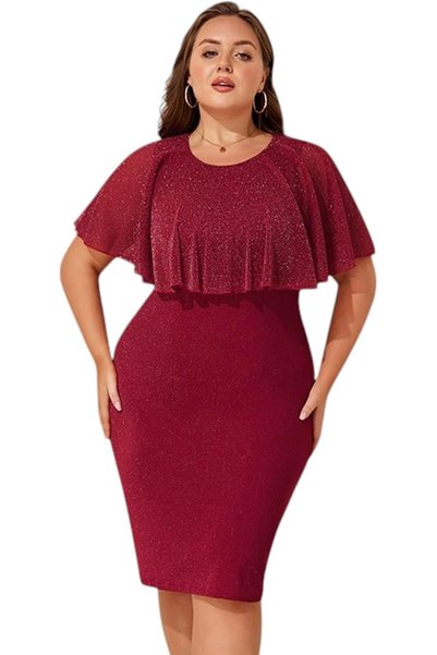 OtherMax Elegantă Rochie de Seară Rochie Strălucitoare Bodycon Roșu 2XL