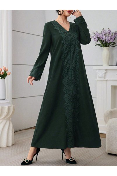Take Two By Styli Green A-Line Jalabiya With Lace Trim