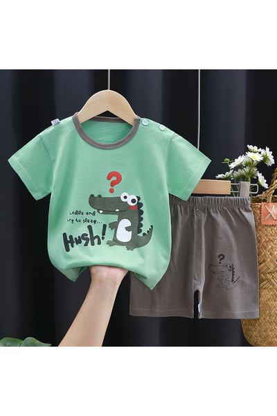 Generic Toddler Cartoon Print Pure Cotton 2-Piece Set - T-shirt and Shorts Casual Summer Outfit
