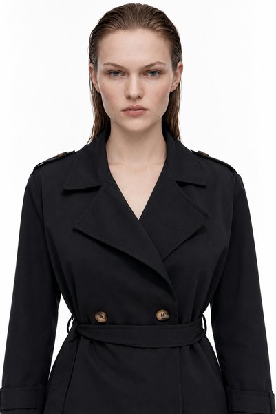 HAKKE Belted short trench coat