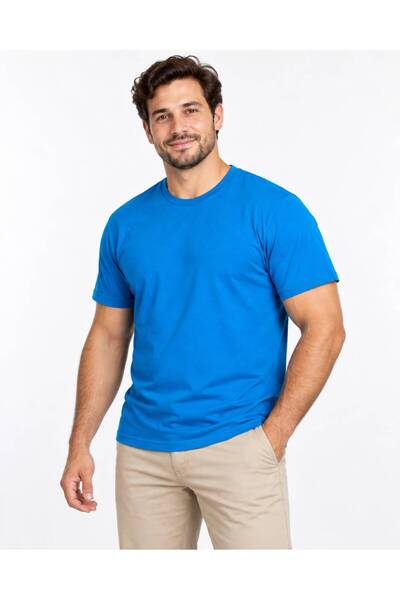 vvesario Ανδρικό μπλουζάκι Saks Blue Crew Neck με κοντό μανίκι Premium Casual