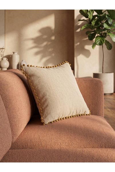 Styli غطاء وسادة بقطعة واحدة مزينة بكرات البوم بوم، 100% قطن، 45×45 سم