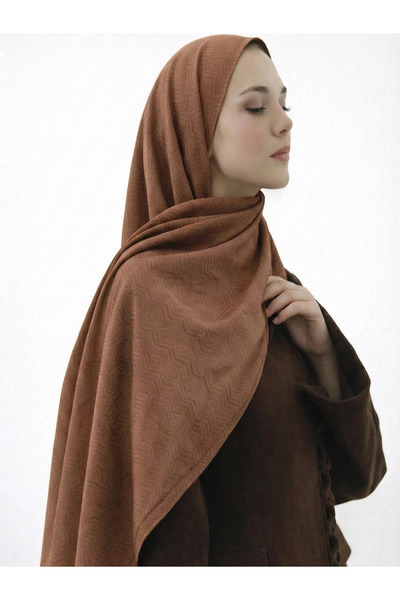 Hepsi Moda Prism Pattern Jacquard Shawl - Brown