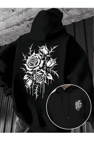 gencerco Unisex Thorns Rose Graffiti Two-Way Design Premium Hooded Oversized ...