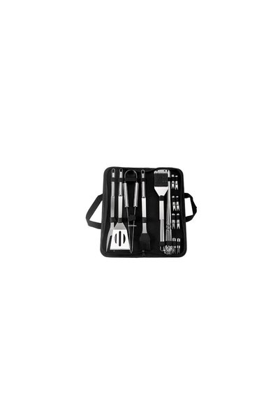 OEM Set 20 Ustensile pentru Gratar, din Otel Inoxidabil, Geanta Oxford, Argintiu
