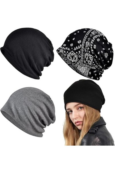 GENERAL 3 Pack Chemo Caps for Men Women, Dual-purpose Cotton Cap Slouchy Bean...