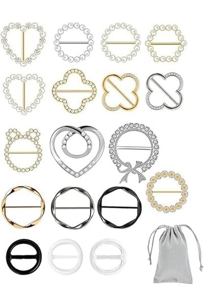 GENERAL Tazweeq 18 Pcs Silk Scarf Ring Clip for Women T-shirt Tie, T-Shirt Ti...