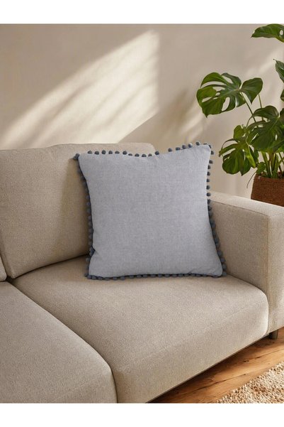 Styli 1-Piece Pom Pom Trim Cushion Cover 100% Cotton, 45x45cm