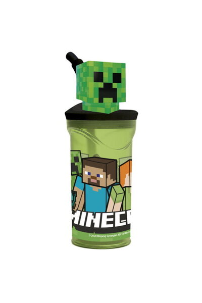 Stor flexible straw cup, for children, plastic, licensed and 3d minecraft fig...