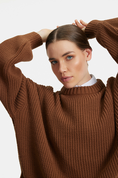Cmc Tekstil Women's Brown Thessaloniki Knitted Crew Neck Basic Sweater