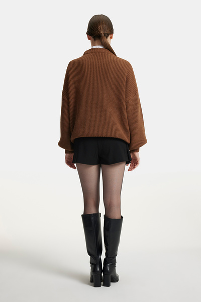 Cmc Tekstil Women's Brown Thessaloniki Knitted Crew Neck Basic Sweater