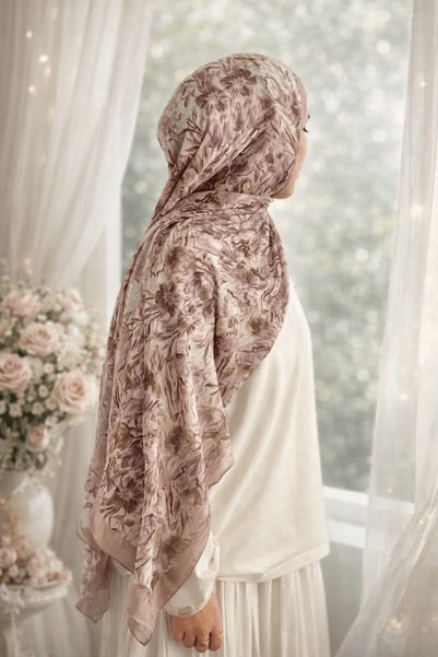 Hepsi Moda Elegant Floral Cashmere Shawl - Mink
