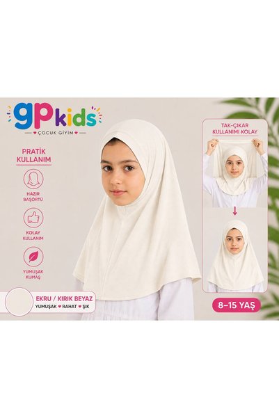 GP Kids Kız Çocuk Pratik Başörtü Penye Hazır Eşarp Mina Model EKRU KIRIK BEYAZ