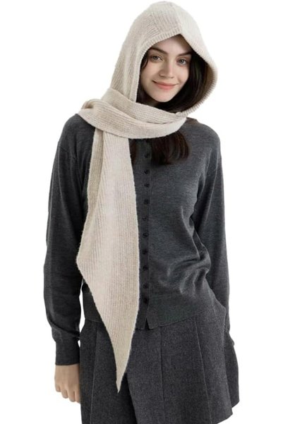GENERAL Women Knit 2-in-1 Hat Scarf Winter Warm Shawl Wrap Hood Balaclava Poncho
