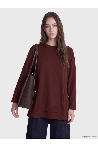 LC Waikiki Lcw Modest Bordo Soft Touch Women's Sweatshirt Tunic