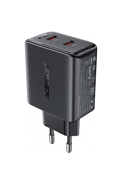 Acefast A49 Network Charger, 35W, 3A, 2 x USB-C, Black