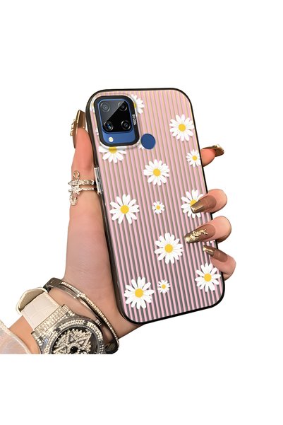 CHICASELUX Realme C15/C25/C25S Compatible Women's Pink Striped Daisy Phone Ca...