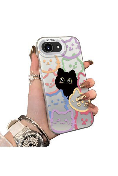 CHICASELUX iPhone 16E Compatible Colorful Line Cat Figure Phone Case Shock Ab...