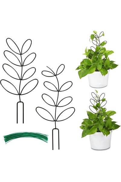 Arabest حزمة من قطعتين من دعامات النباتات المعدنية على شكل ورقة بطول 12 بوصة ...
