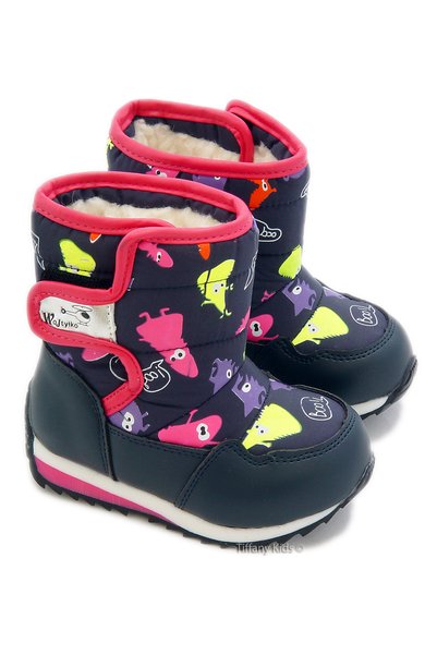 Wojtylko Navy-fuchsia fur boots, girls