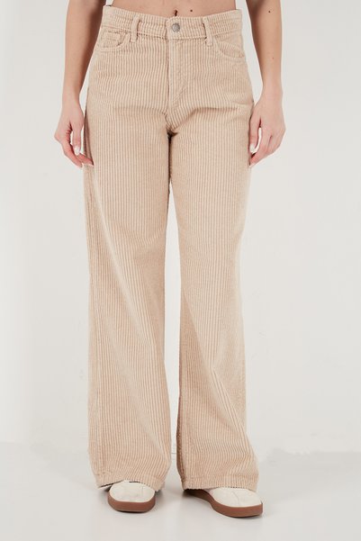 Lela Fitilli Kadife Dokulu Bol Paça Wide Leg Pantolon Kadın PANTOLON 668YP5682