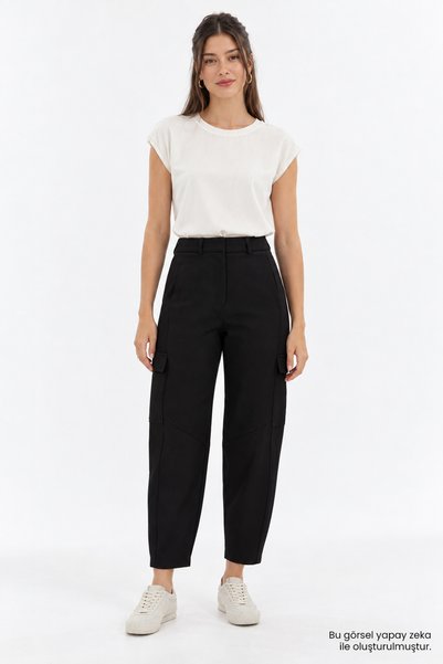 Exquise High Waist Cargo Pocket Balloon Cut Regular Pants