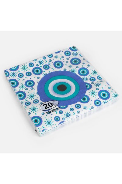 Generic Brand 2-Ply White Table Napkins with Blue Eye Pattern 33x33cm - 20pcs