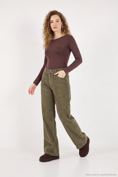 Lela Fitilli Kadife Dokulu Bol Paça Wide Leg Pantolon Kadın PANTOLON 668YP5682