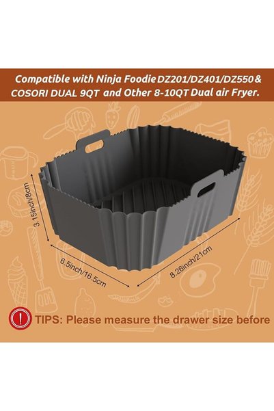 HaveLovely 2PCS NON-STICK SILICONE AIR FRYER LINERS, Fits Ninja DZ201/DZ401/DZ550 8-10 QT & COSORI Dual Basket