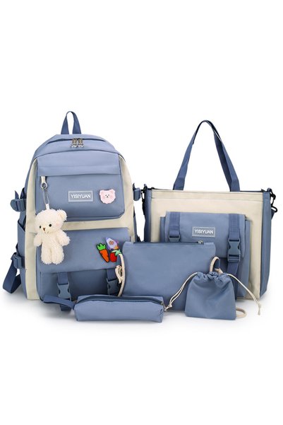 Generic Brand Set of 5 Backpacks, Girls and Boys, Large Capacity, Blue
