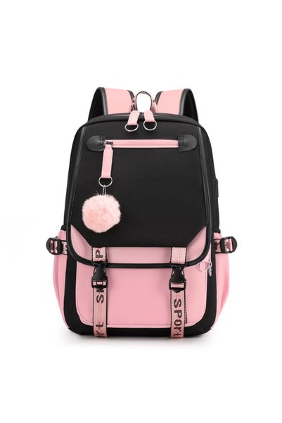 Generic Brand Rucsac școlar cu USB, pentru fete, minimalist, cu capacitate mare
