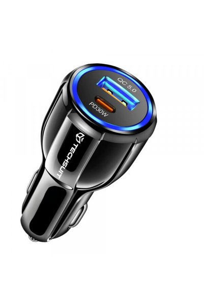 Techsuit Incarcator Auto TE-022 Premium, 60W, 3A, 1 x USB-A - 1 x USB-C, Negru