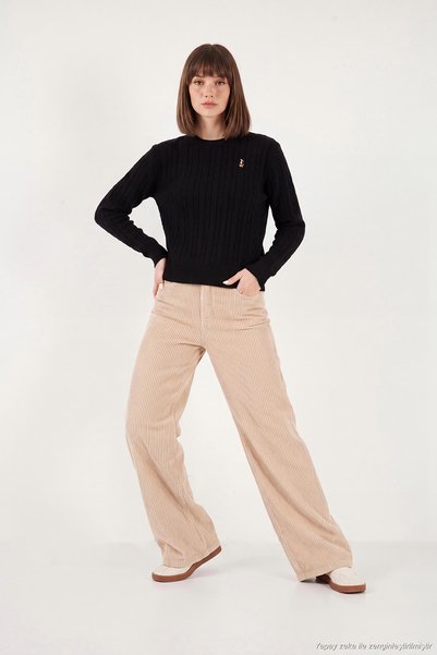 Lela Fitilli Kadife Dokulu Bol Paça Wide Leg Pantolon Kadın PANTOLON 668YP5682